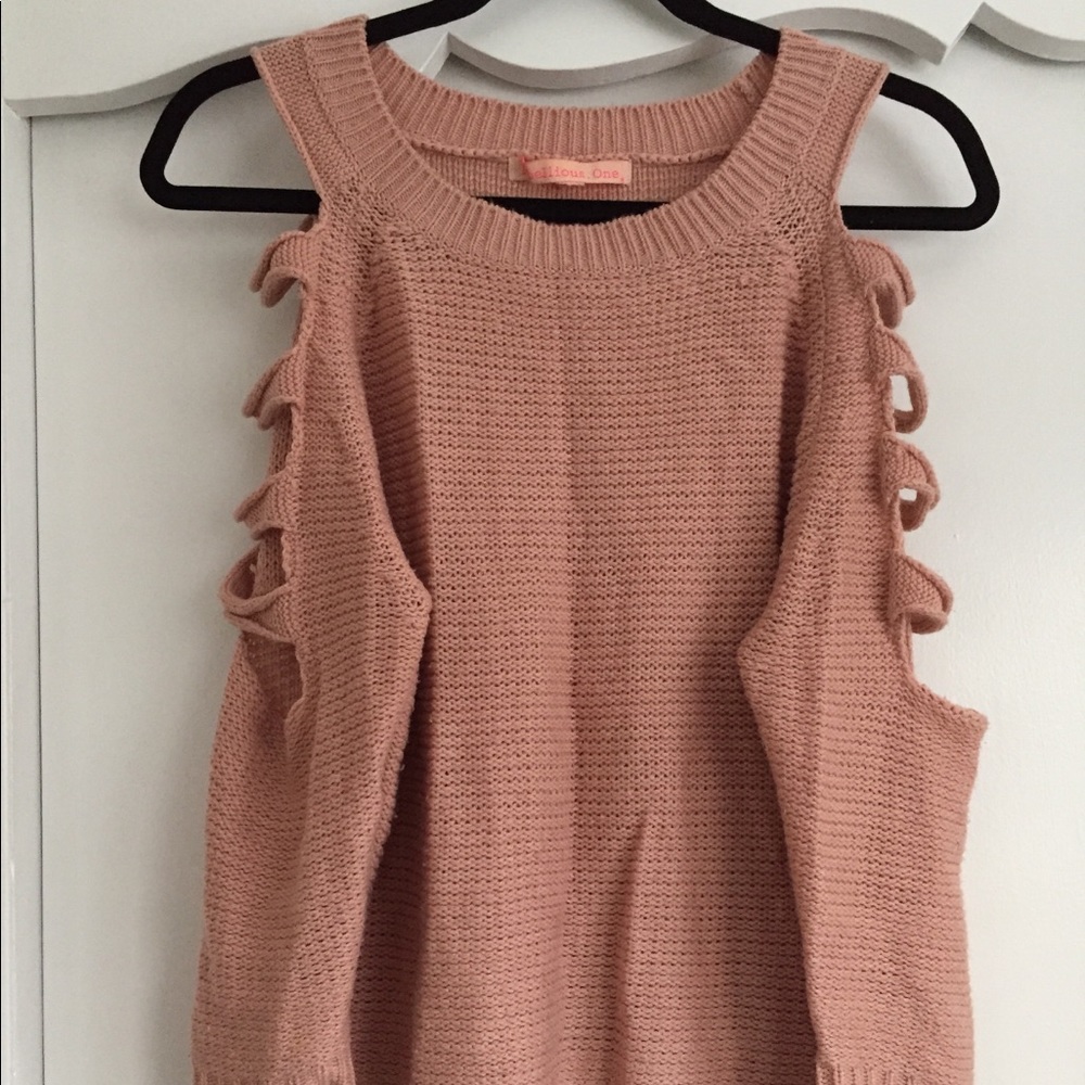 Rebellious One sweater with cut out sleeves